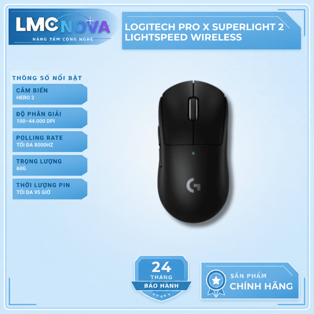 Chuột gaming LOGITECH PRO X SUPERLIGHT 2 LIGHTSPEED WIRELESS Black