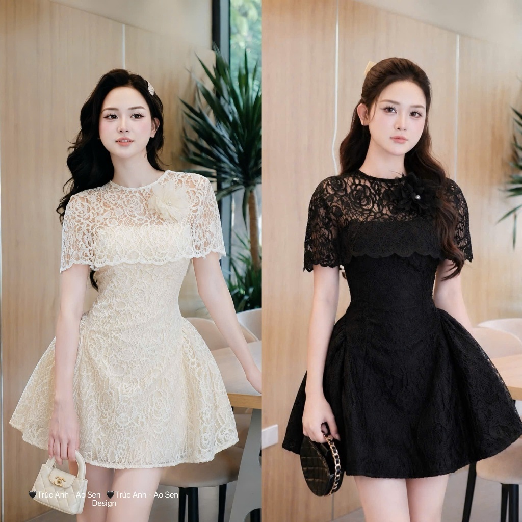 ĐẦM REN  XOÈ KÈM HOA  BYJOLIE