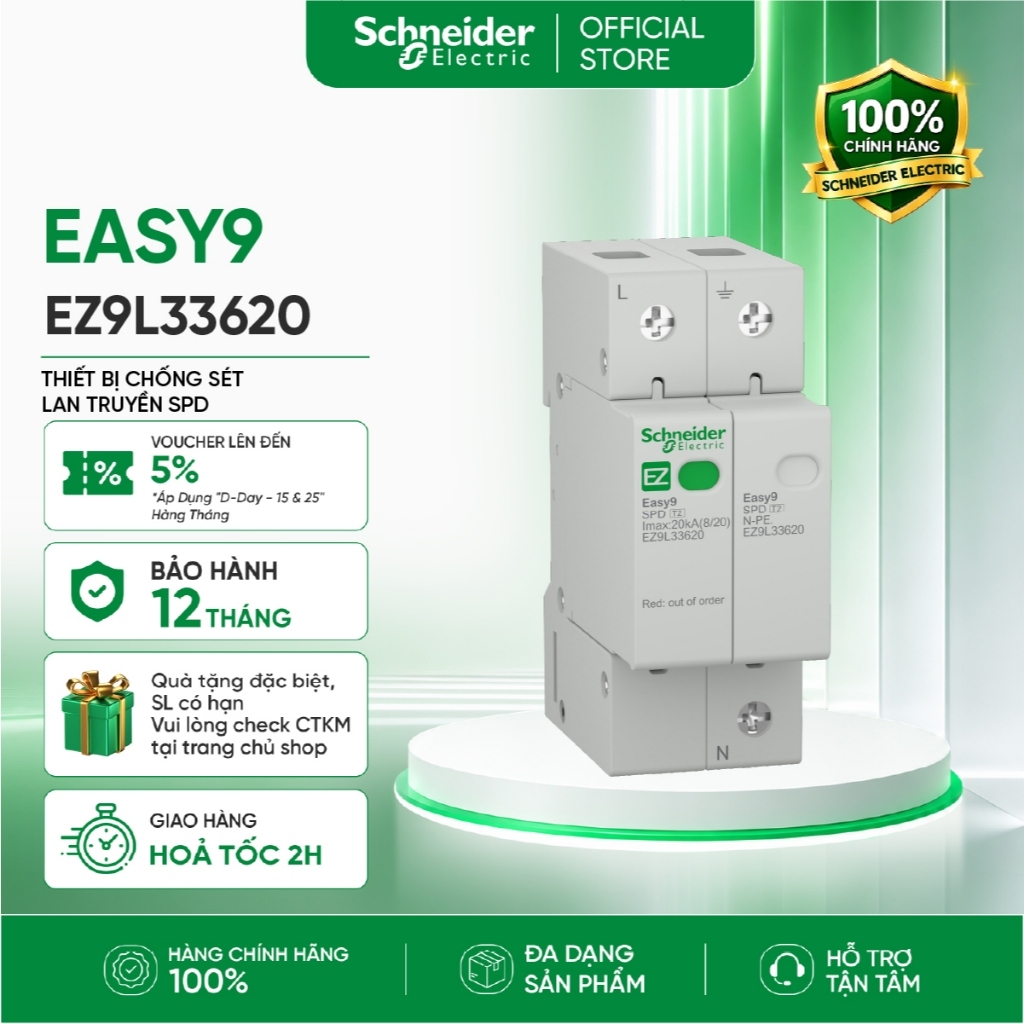 Thiết bị chống sét lan truyền SPD - Schneider Electric 20kA loại 1P+N dòng Easy9 - EZ9L33620