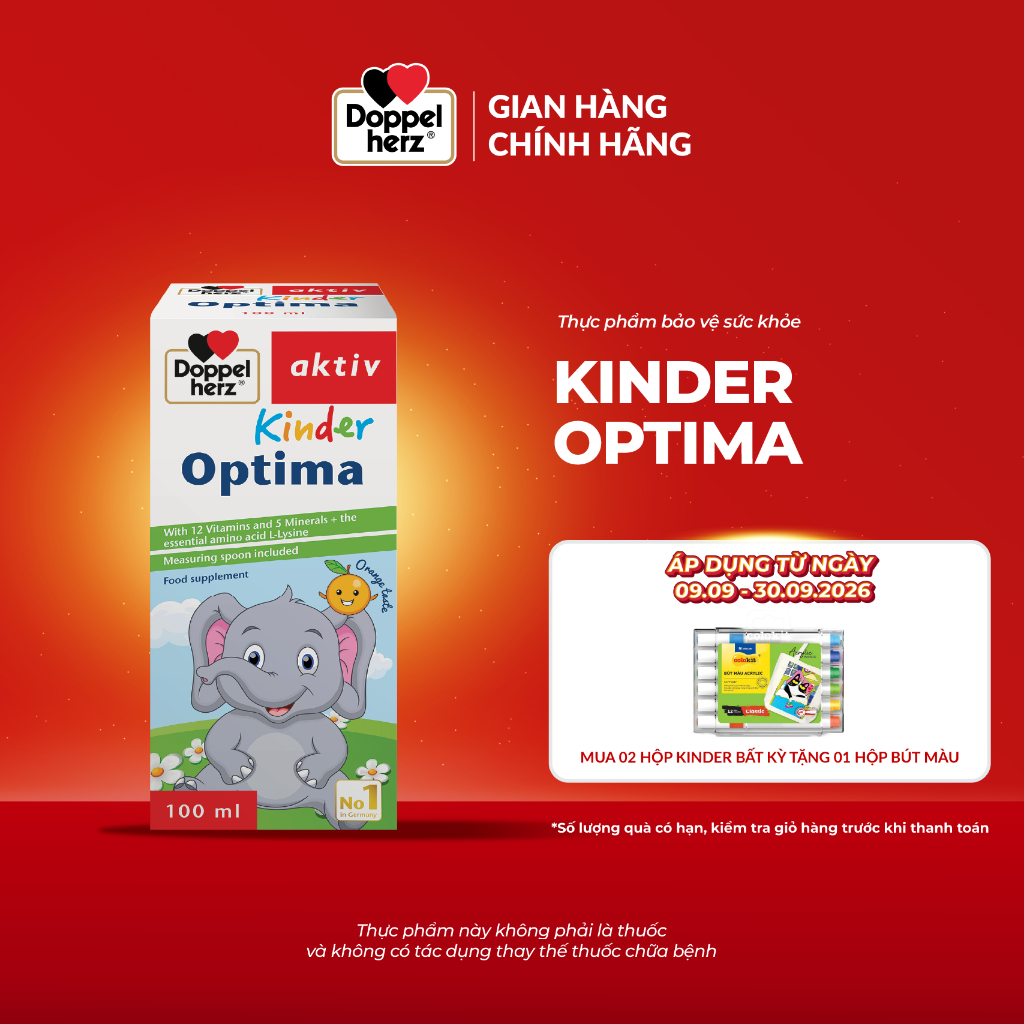 Siro bổ sung vitamin cho bé Doppelherz Kinder Optima hỗ trợ giúp bé ăn ngon, cải thiện tầm vóc
