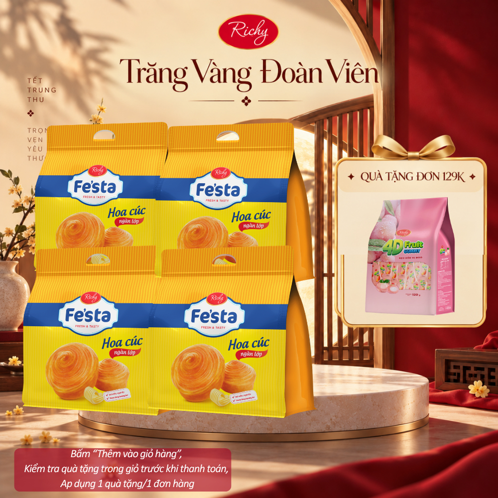 [HỎA TỐC HN] [Quà Tặng Đơn 129k] Combo 4 Túi Bánh Tươi Festa Hoa Cúc Ngàn Lớp Vị Nguyên Bản Bơ Trứng