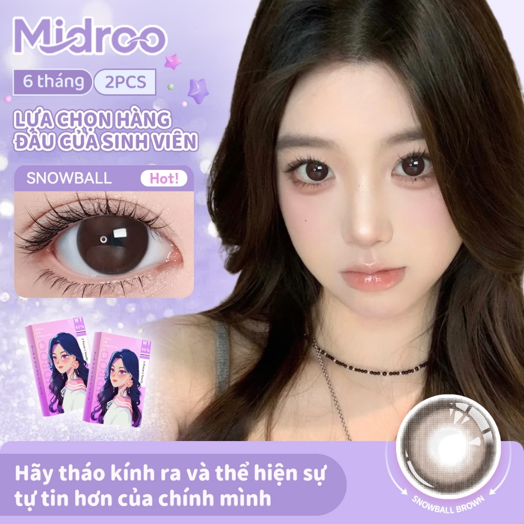 Kính áp tròng Midroo Lens mắt Snow Ball lens 6 tháng nâu đen xám DIA 14.5mm 1 Cặp