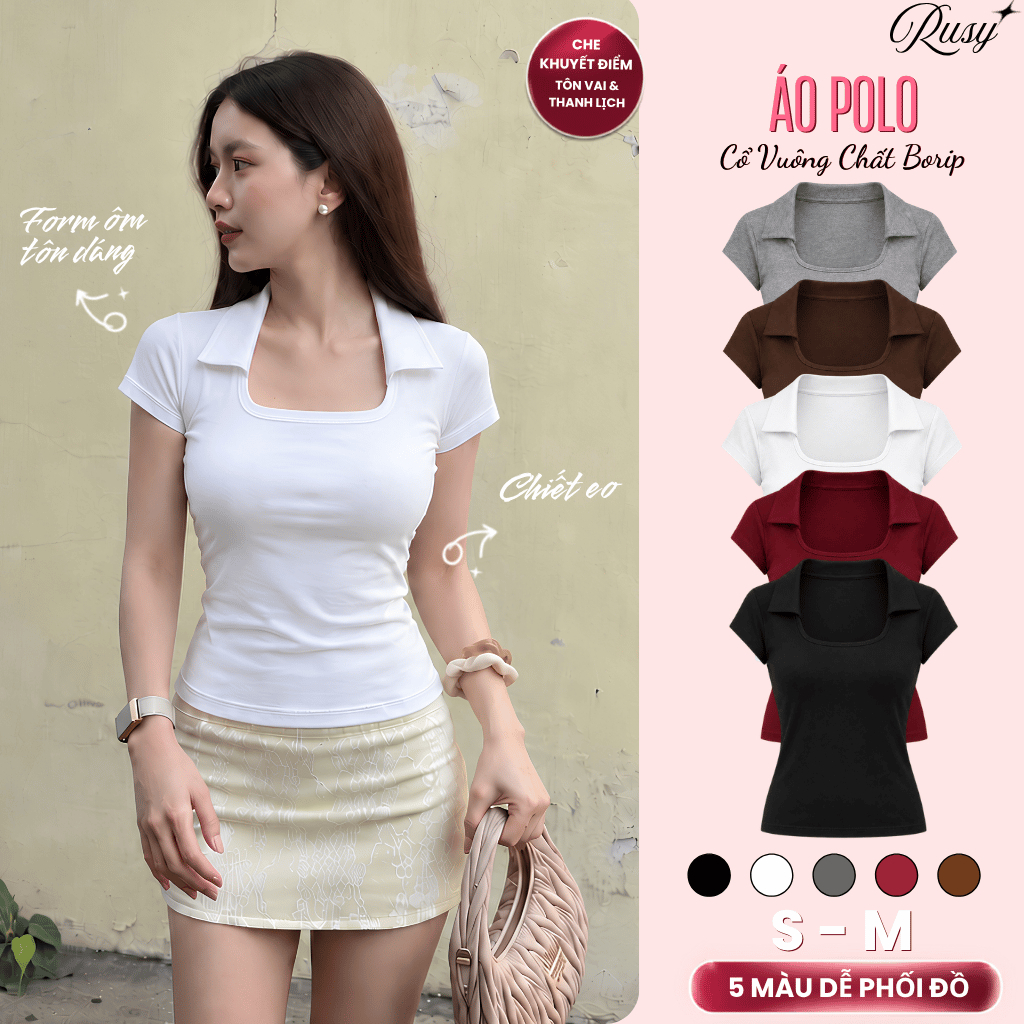 Áo Polo Nữ Tay Ngắn Cổ Vuông Chất Borip Mịn Nhiều Màu Dễ Phối TN20 RUSY