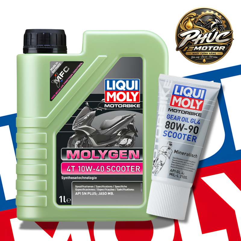 Combo Nhớt Liqui Molygen Xe Tay Ga Scooter 10W40 1L và Nhớt Hộp Số Liqui Moly Motorbike Gear Oil 80W