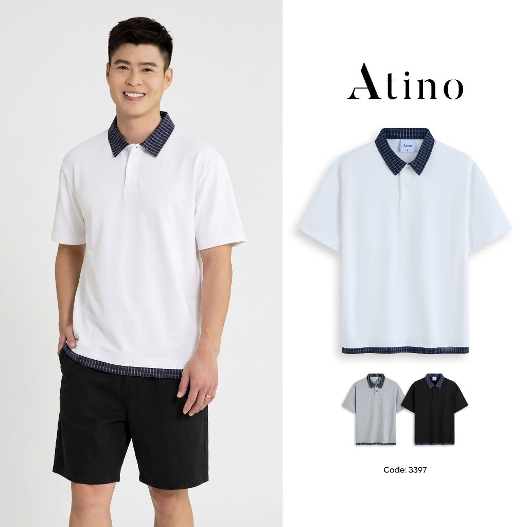 [Duy Mạnh] Áo Polo Phối Sọc ATINO Chất Cotton Mềm Thoáng Mát Thấm Hút Tốt Cổ Caro Trẻ Trung L.3.3397