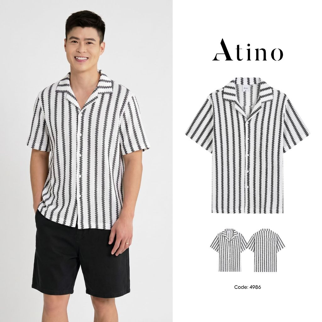 [Duy Mạnh] Áo Sơ Mi Nam Tay Ngắn Kẻ Sọc ATINO Chất Liệu 100% Polyester Thoáng Mát Phong Cách Năng Độ