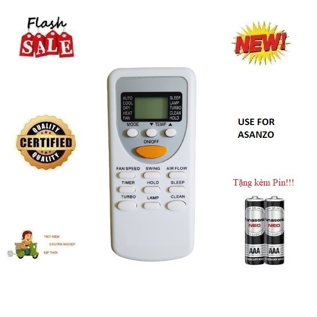Remote Điều khiển thay thế tương thích điều hòa máy lạnh Asanzo- 3 LOẠI 1&2 chiều Inverter- Hàng Tặng Pin
