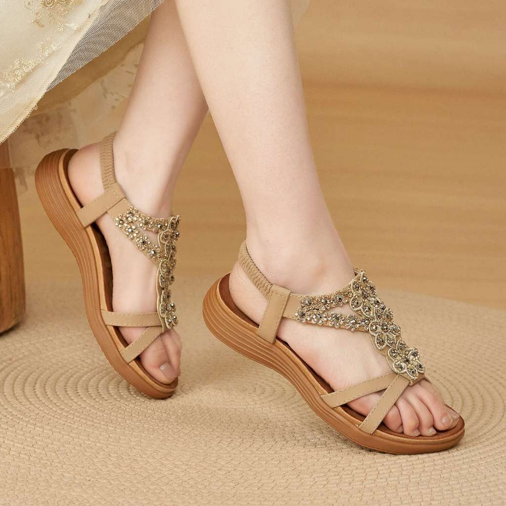 Sandal Siketu quai chéo viền ren và hạt sang trọng (order 36-42)