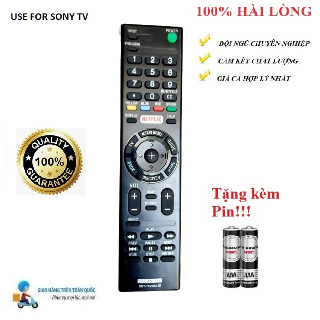 Điều khiển thay thế tương thích cho Tivi Sony RMT-TX200U Hàng mới Tặng kèm pin