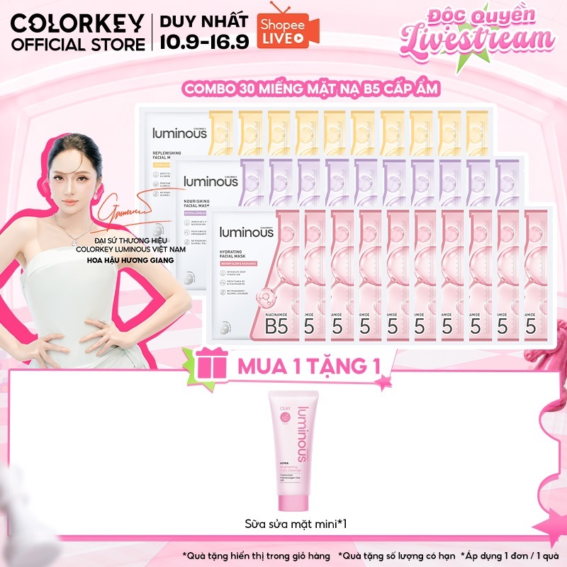[LIVE] COMBO 3 Hộp Mặt Nạ Tencel Colorkey Luminous Vitamin B5 Cấp Ẩm Cho Da Mịn Màng 30 miếng
