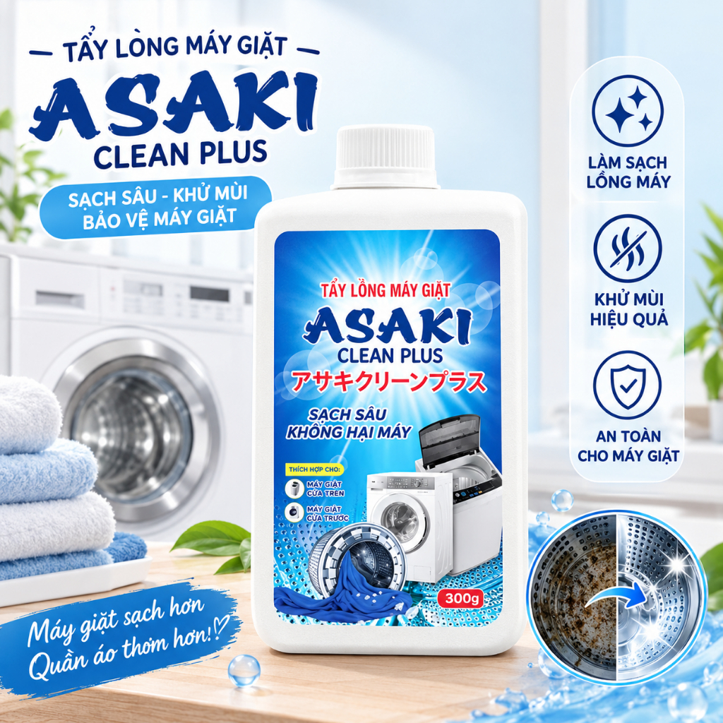 Tẩy lồng máy giặt vệ sinh lồng máy giặt ASAKI tẩy lồng máy ngang dọc công nghệ Nhật Bản siêu sạch 300g