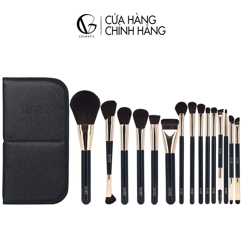 Bộ cọ trang điểm cá nhân GUVIET màu đen gồm 15 cọ kèm theo ống cắm tiện lợi
