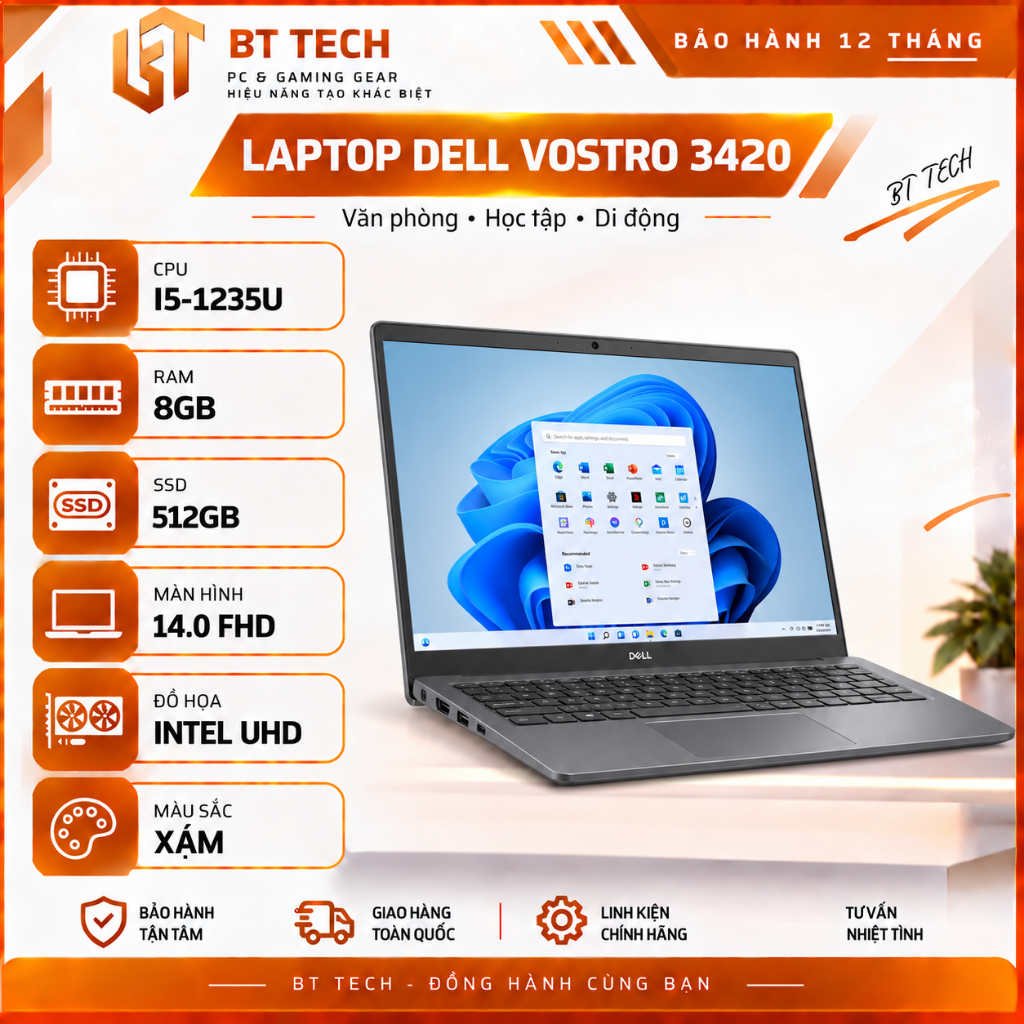 Laptop Dell Vostro 3420 i5-1235U 8GB 512GB SSD 14 FHD - Bảo Hành 12 Tháng