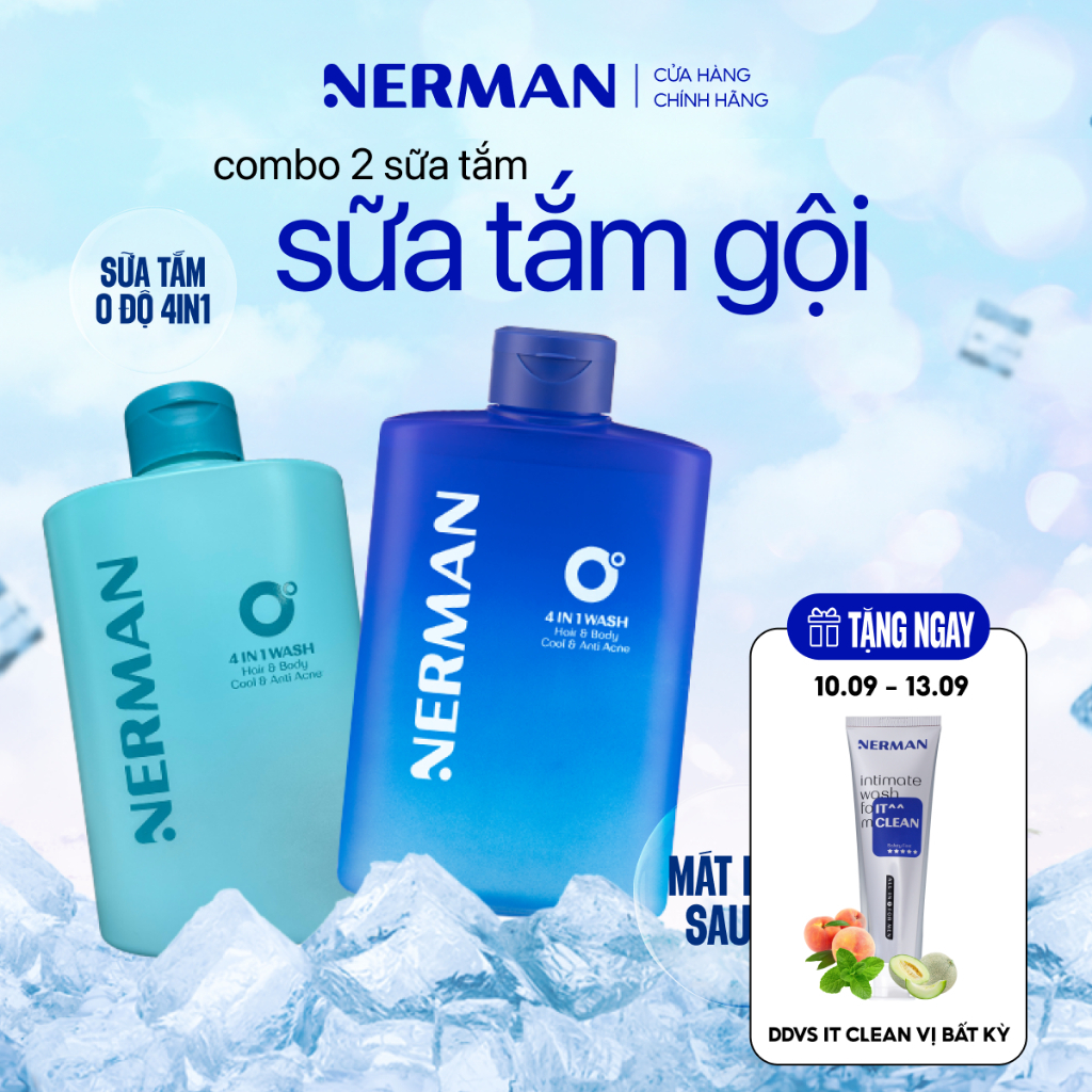 Sữa tắm gội hương nước hoa NERMAN 0 Độ 4in1 330ml Dưỡng Body Dưỡng thể