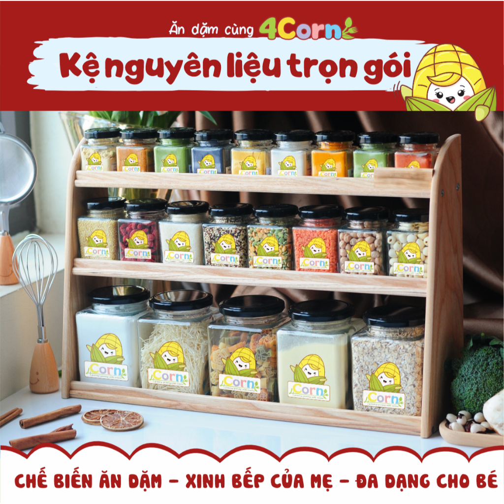 [Full đồ] Kệ nguyên liệu chế biến ăn dặm trọn gói 4Corn