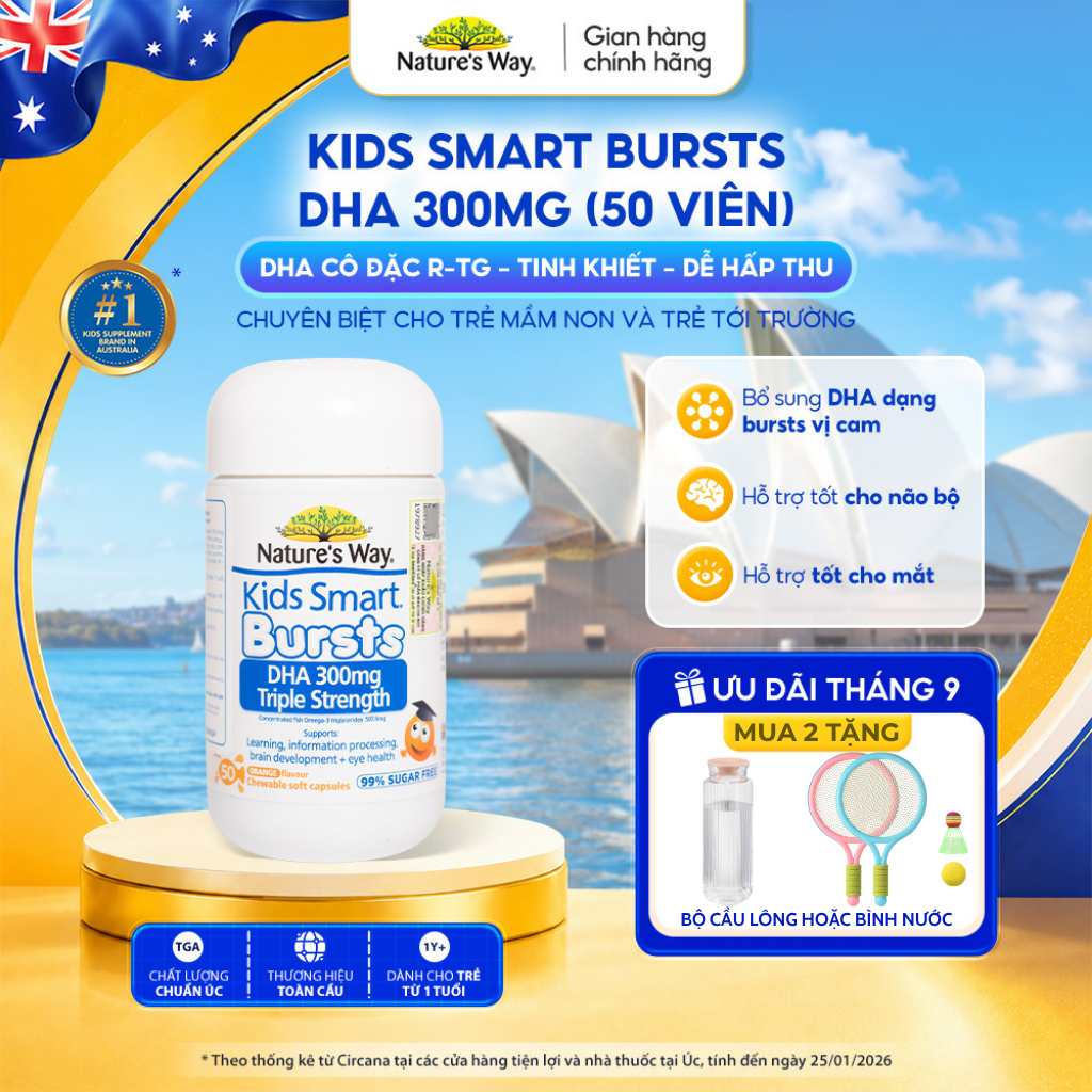 DHA 300mg Nature's Way Kids Smart Triple Strength Bổ Sung DHA Hàm Lượng Cao, Omega 3 RTG Cô Đặc Cho 