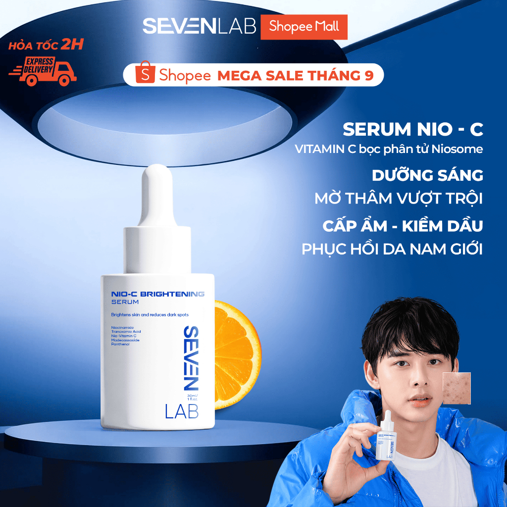 [QUÀ TẶNG] Serum dưỡng trắng da mặt nam giới Nio-Vitamin C SEVENLAB dưỡng sáng mờ thâm vượt trội 30g