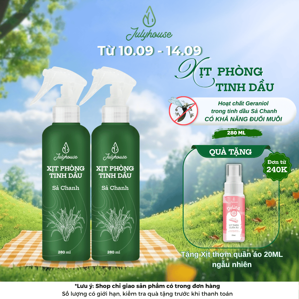 Combo 2 bình xịt phòng tinh dầu Sả Chanh Tươi Mát 280ml/chai JULYHOUSE khử mùi thơm phòng cấp tốc