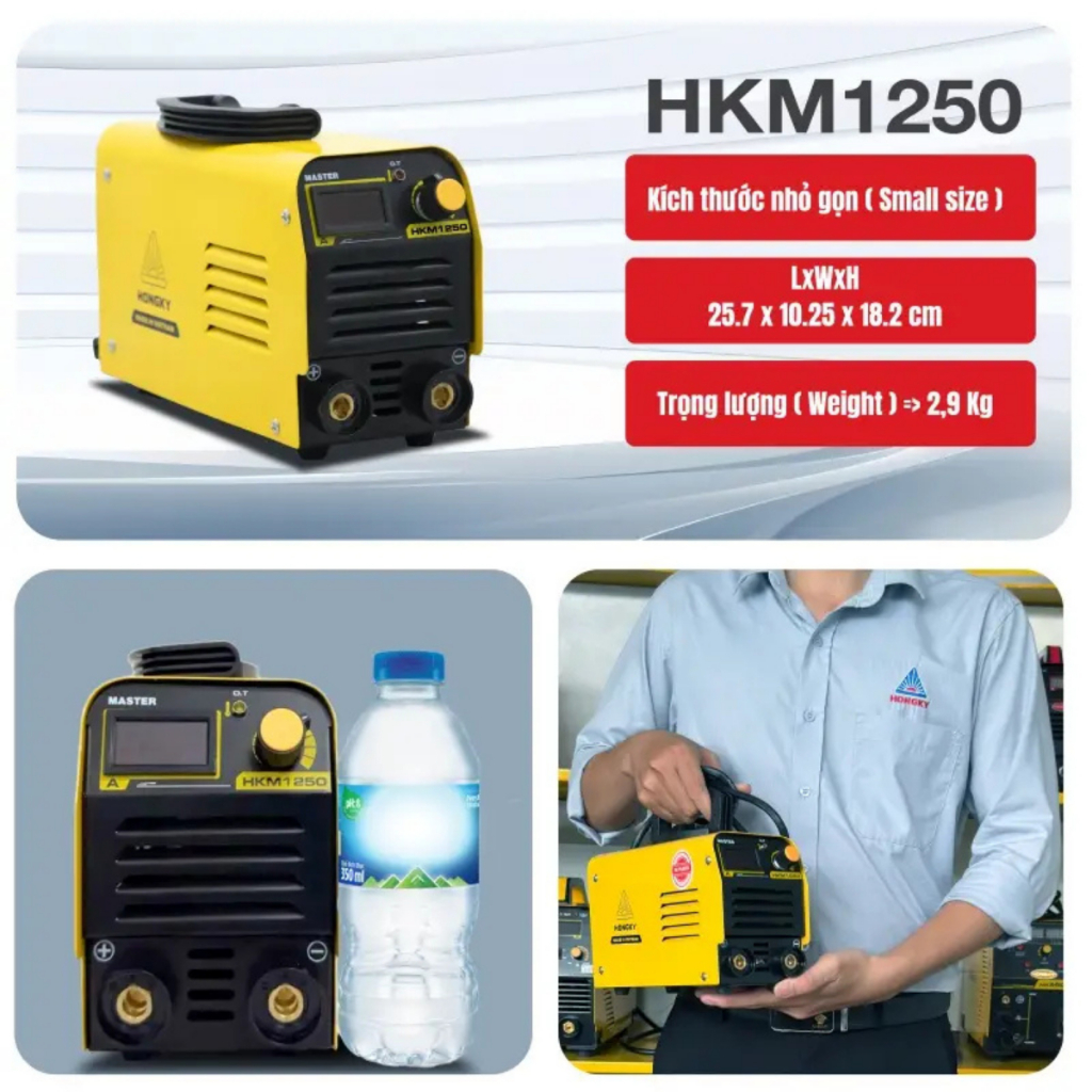 Máy hàn que Hồng Ký Master mini 125A 220V - HKM1250 Công nghệ IGBT Mồi lửa nhanh - Hot Start Bù hồ q