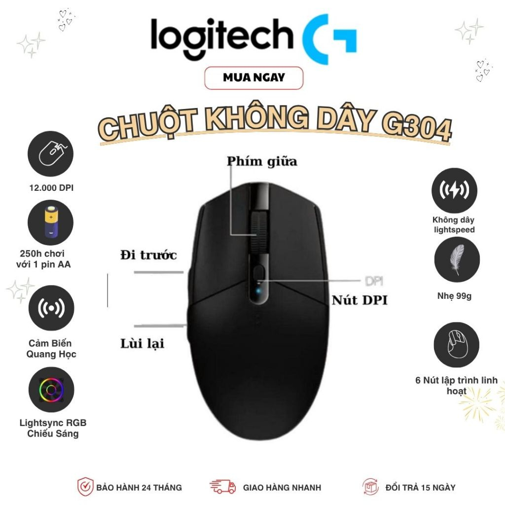 Logitech G304 Chuột Không Dây Gaming Mouse Kèm USB Receiver Dáng Công Thái Học Cuộn Trang Êm Mượt Ch