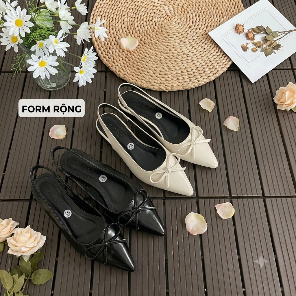 Windy'shoes - Giày Sandal nữ mũi nhọn nơ ngang đế bệt mã SD-0360