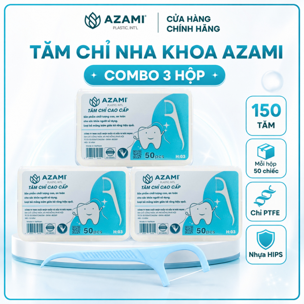 Tăm Chỉ Nha Khoa Azami- Olympus Combo 3 Hộp 150 Chiếc Cao Cấp Sạch Kẽ Răng Dùng Cho Cả Gia Đình