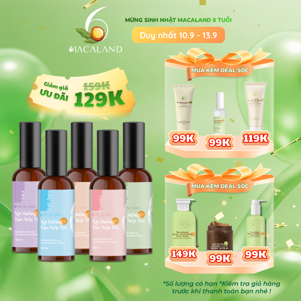 [GIẢM 20K] Xịt giữ nếp tạo kiểu dưỡng tóc 3in1 MACALAND 100ml lưu hương nước hoa, không khô cứng tóc