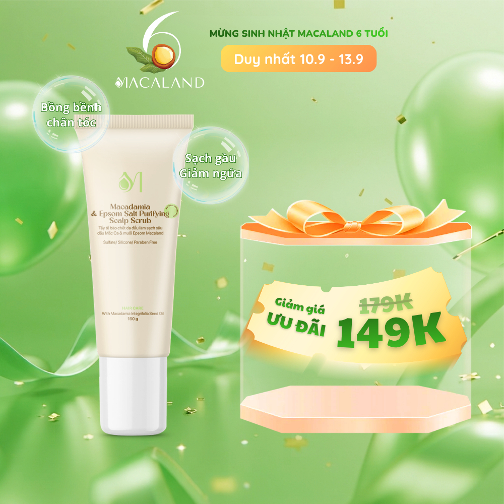 [GIẢM 20K] Tẩy Tế Bào Chết Da Đầu Mắc Ca & Muối Epsom 150g MACALAND Sạch Sâu, Giảm Bết Ngứa, Giúp Tó