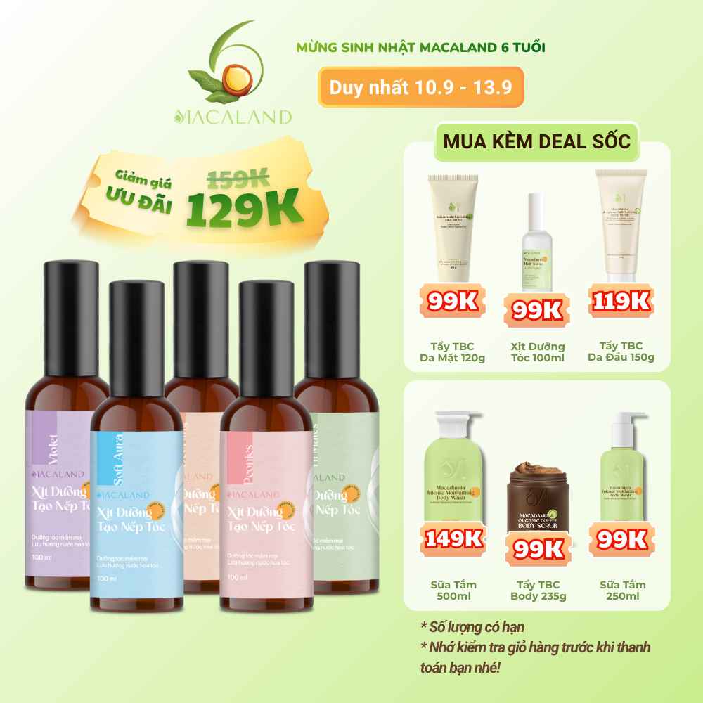 [GIẢM 20K] Xịt giữ nếp tạo kiểu và dưỡng tóc 3in1 MACALAND 100ml hương thơm nước hoa cho tóc