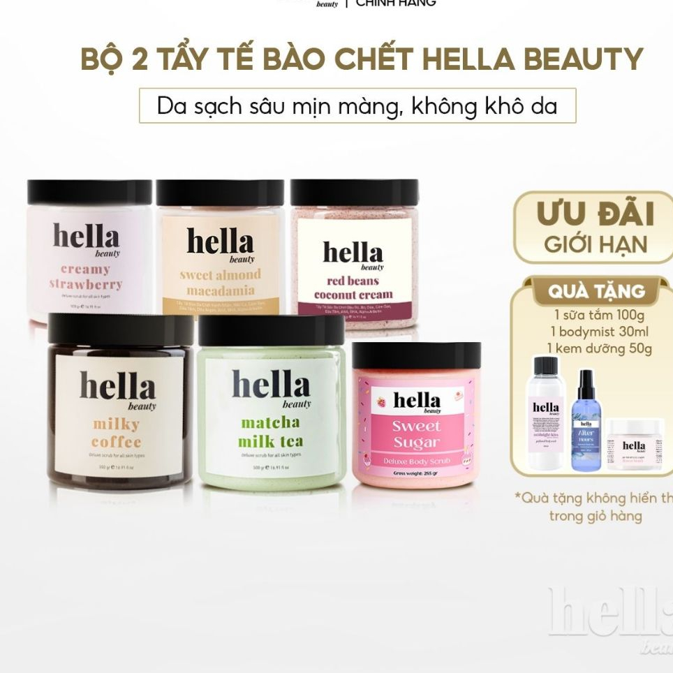 Bộ 2 tẩy tế bào chết body Hella Beauty giúp làm sạch sâu hỗ trợ dưỡng sáng da