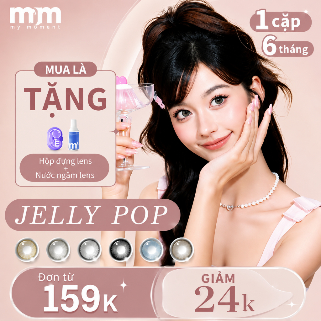MM Jelly Pop xám, đen, nâu, xanh dương, xanh lá DIA14.2-14.5mm kiểu tự nhiên, phù hợp trang điểm