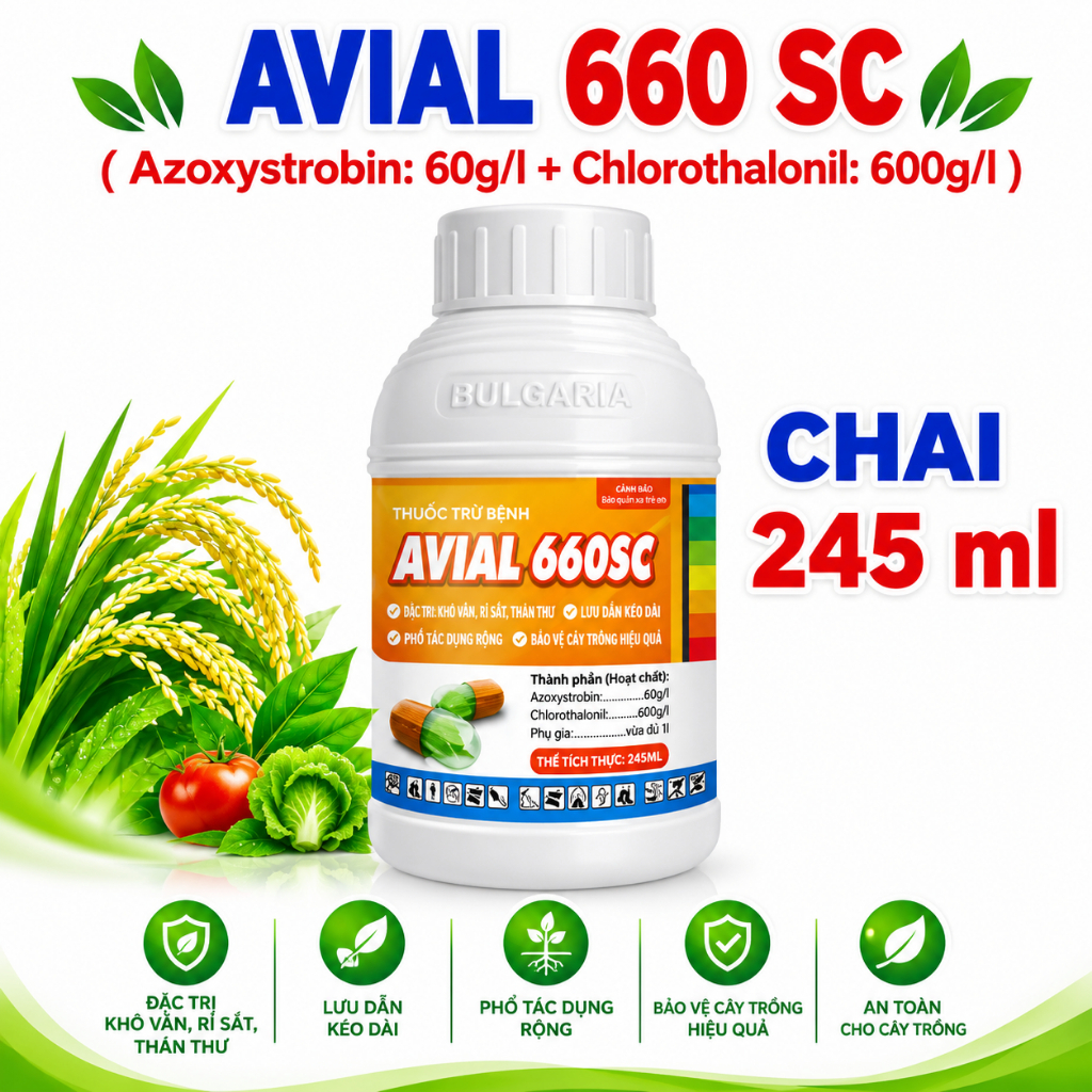 AVIAL 660SC Chai 245ml – Phòng Bệnh Thán Thư, Rỉ Sắt Hiệu Quả Cao