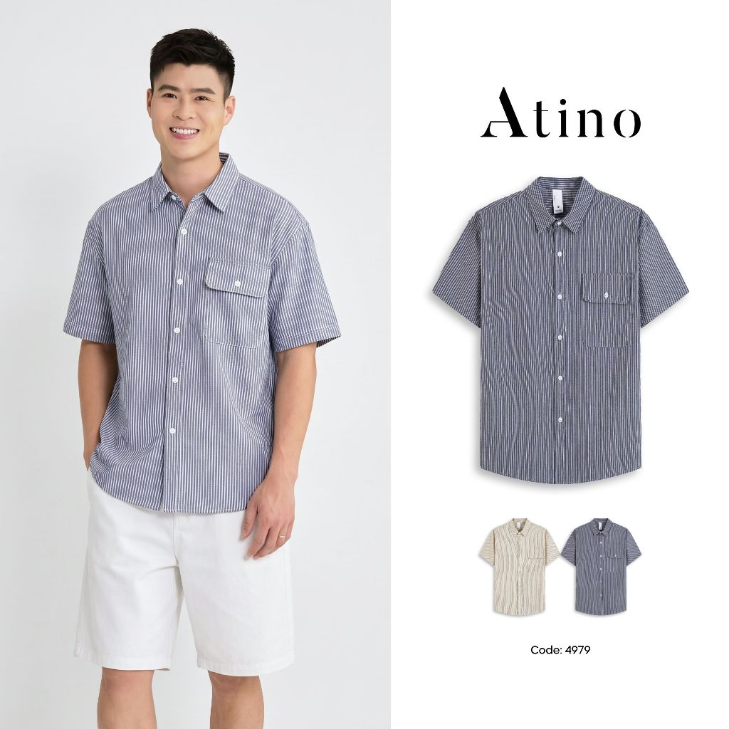 [Duy Mạnh] Áo Sơ Mi Tay Ngắn Kẻ Sọc ATINO 100% Polyester Thoáng Mát Style Hàn Quốc Trẻ Trung Năng Độ