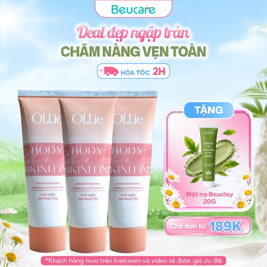 Combo 3 Kem tẩy lông OLLIE , tẩy lông vùng kín, nách, tay, chân 70g