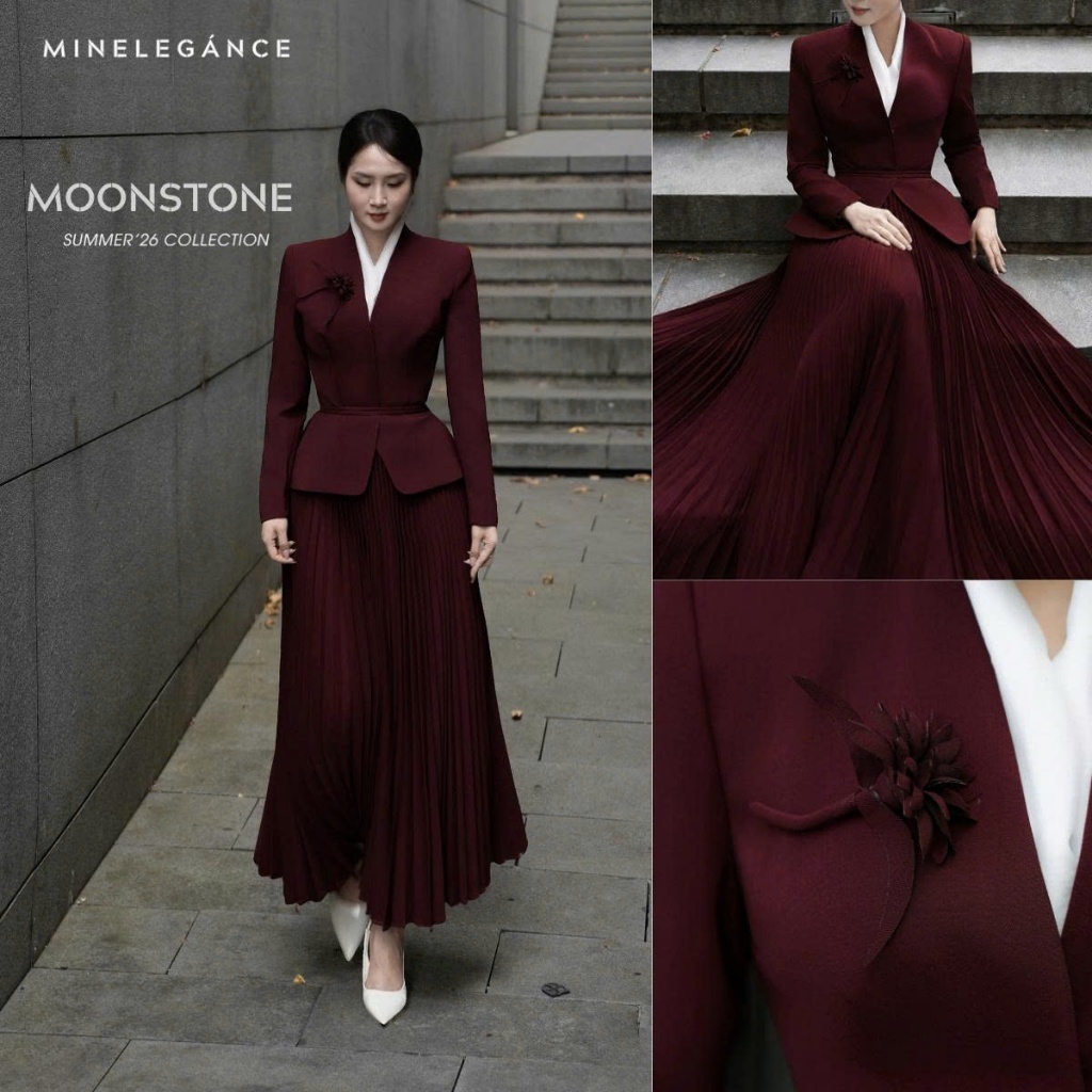 MINELEGÁNCE | SET ÁO VEST & CHÂN VÁY XẾP LY, SANG TRỌNG - MIN235