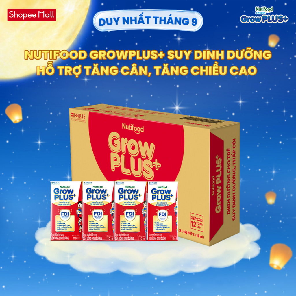 Thùng SBPS Nutifood GrowPLUS+ Suy Dinh Dưỡng (Đỏ) - Tăng Cân, Tăng Chiều Cao (48 Hộp x 110ml) (Bao b