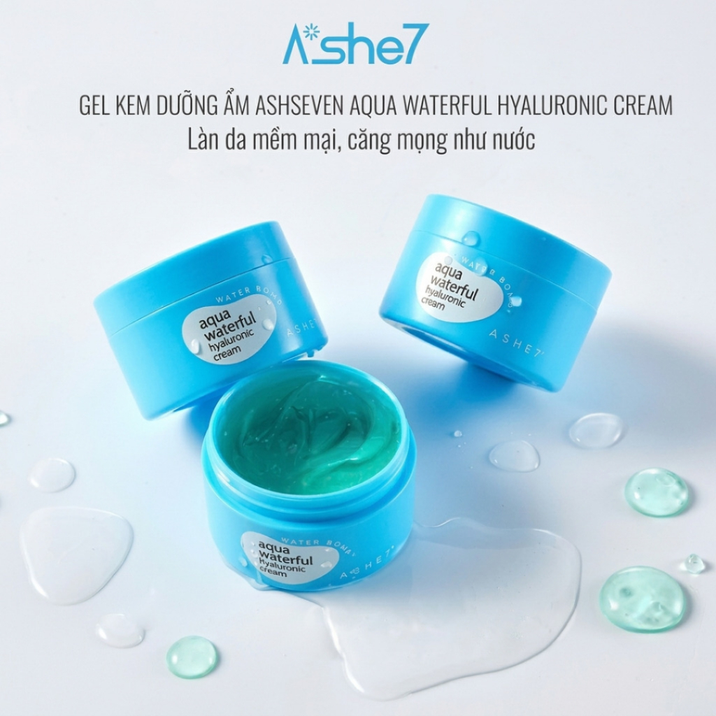 Kem Dưỡng Ẩm Gel ASHE7 Aqua Waterful Cấp Nước Sâu Làm Dịu Da Giảm Đỏ Mờ Thâm Mụn 100ml
