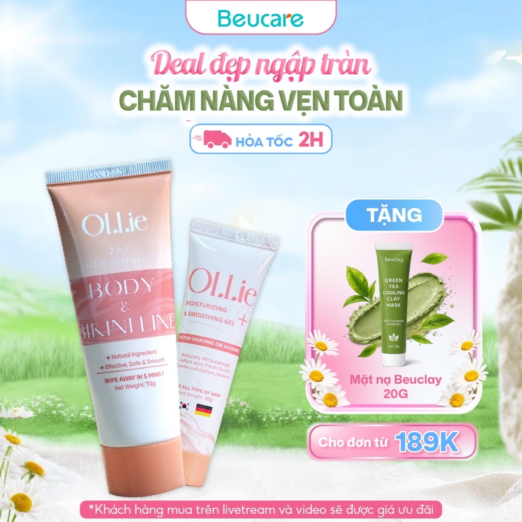 Combo kem tẩy lông và kem dưỡng Ollie tẩy vùng kín, nách, tay, chân , an toàn không đau rát,dưỡng da