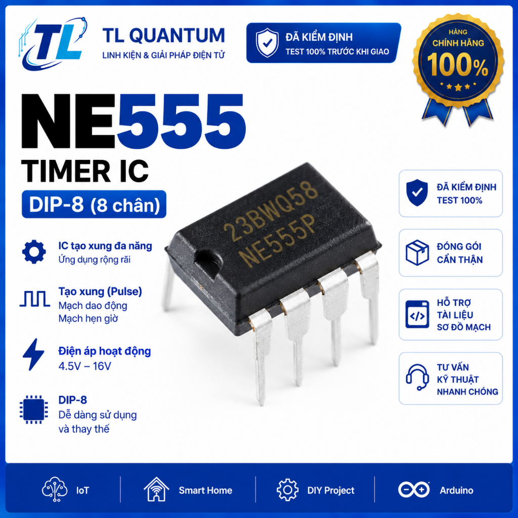 TL Quantum - IC NE555P Timer 555 DIP8 - IC Tạo Xung, Mạch Hẹn Giờ, Dao Động, PWM
