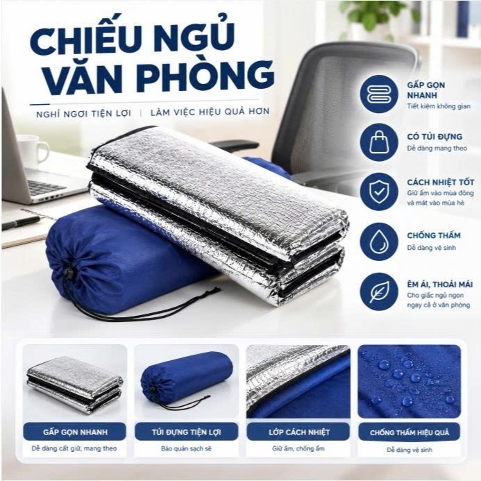 ❌KÈM TÚI ĐỰNG❌ Chiếu Ngủ Văn Phòng Dày – Thảm Trải Nằm Cá Nhân Gấp Gọn, Chiếu Du Lịch Dã Ngoại 2242