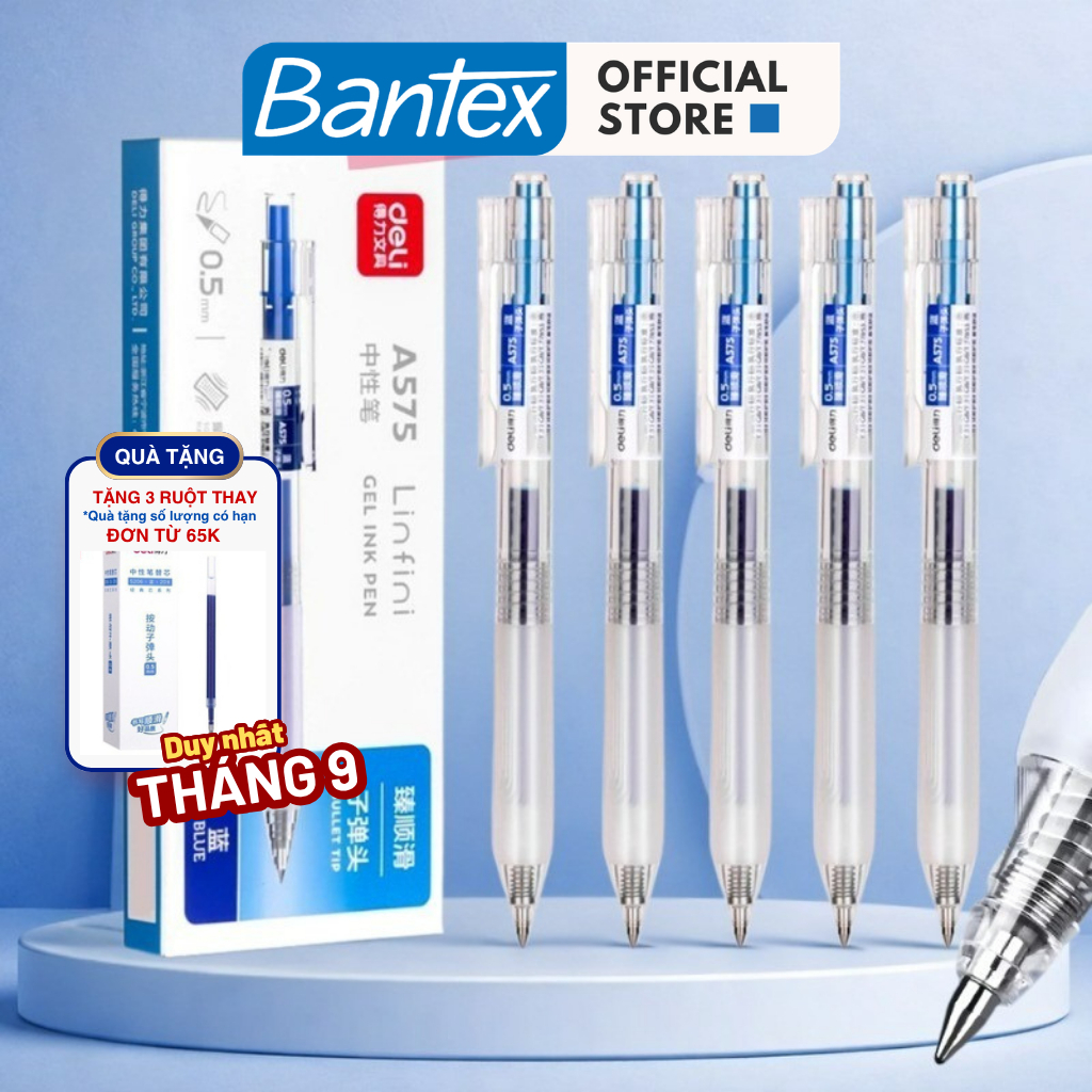 [TẶNG 3 RUỘT] Bút Bi Nước Mực Gel Ngòi 0.5mm Màu Đen Xanh Đỏ Deli Bantex Có Đệm Tay Cho Văn Phòng Họ