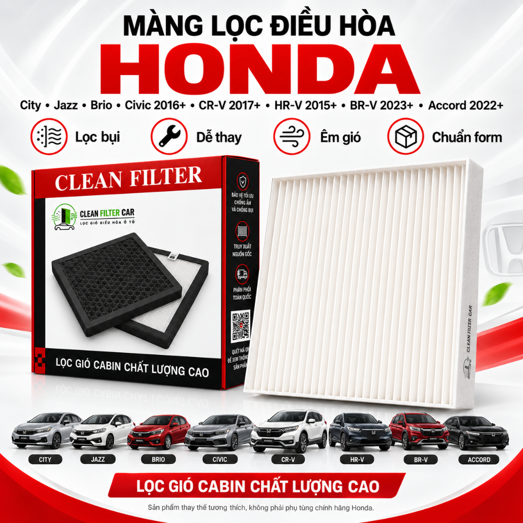 Màng Lọc Điều Hòa Honda City Civic CRV HRV BRV Jazz Brio Accord Mã Màng 80292-TF0-G01
