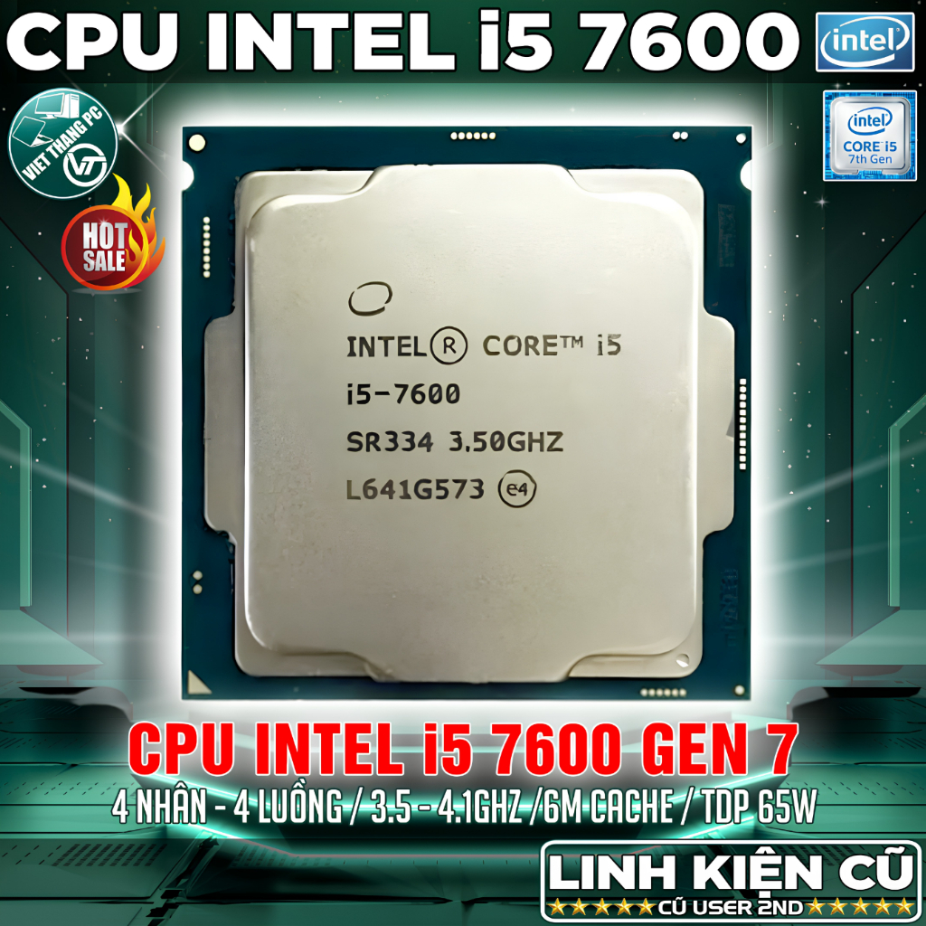 Bộ Vi Xử Lý CPU Core i5 7600 Kaby Lake 4 Nhân 4 Luồng 3.5 Ghz Turbo 4.1 Ghz H110, B150 ( Cũ - 2nd )