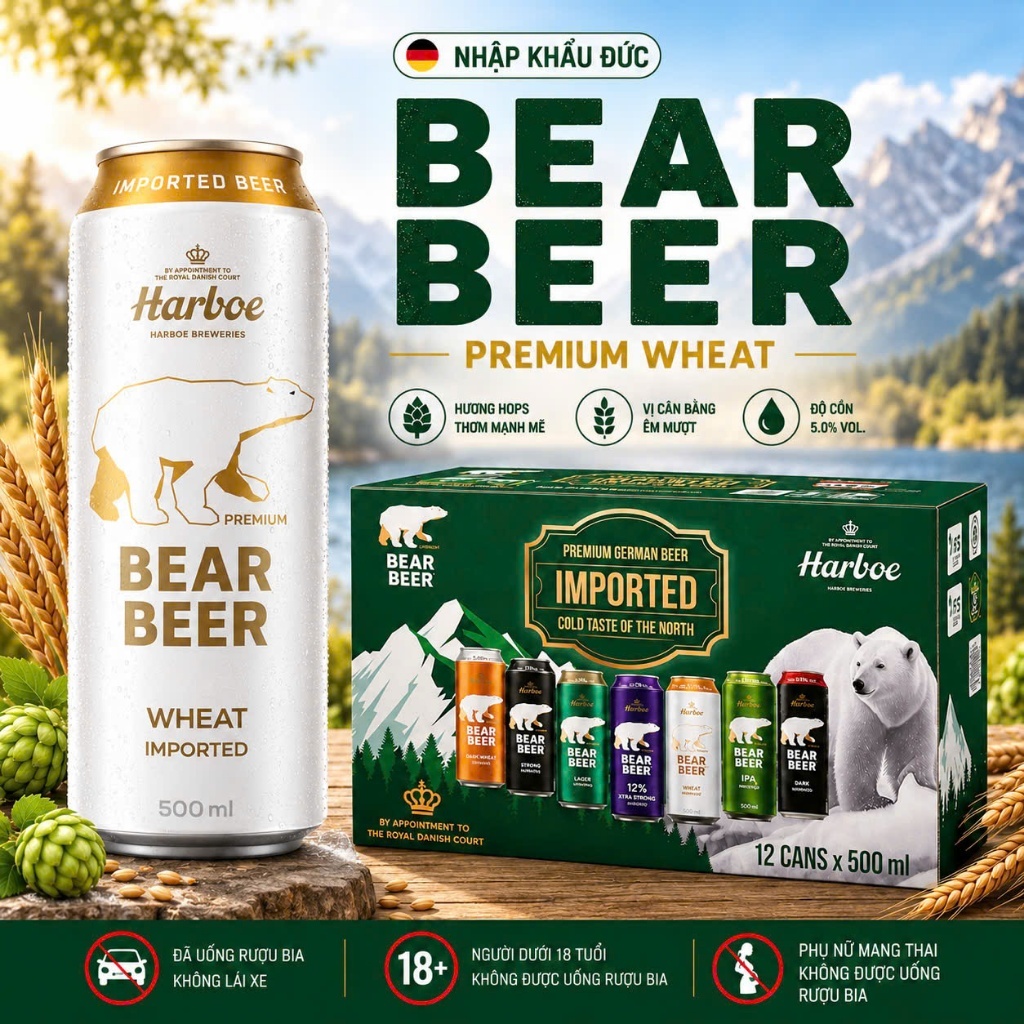 ( HỎA TỐC-HÀ NỘI ) Bia Gấu Bear Beer Wheat 5% Hộp 12 Lon 500ml