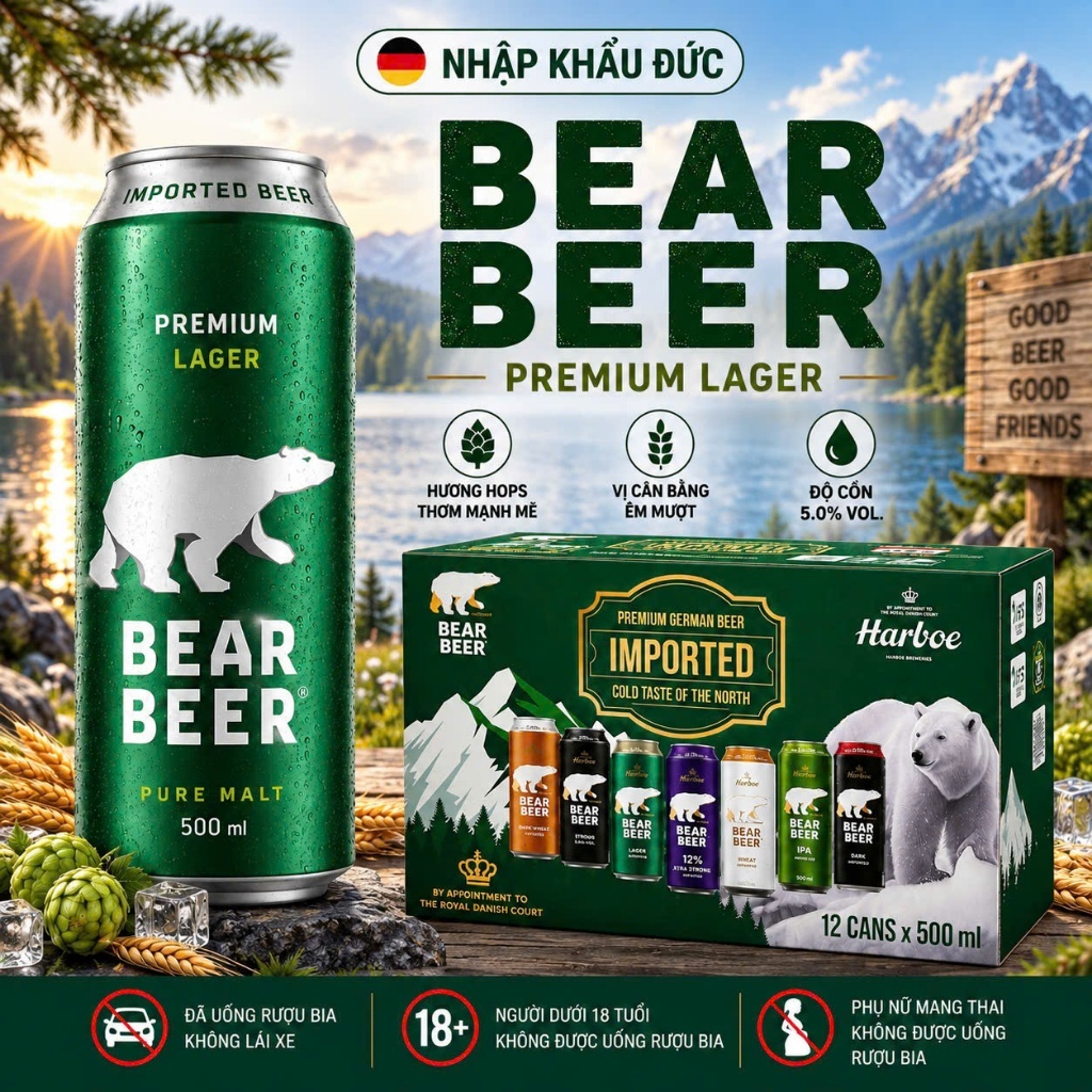 ( HỎA TỐC-HÀ NỘI ) Bia Gấu Bear Beer Lager 5% Hộp 12 Lon 500ml