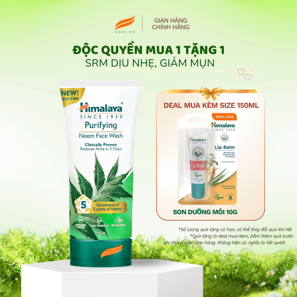 Sữa rửa mặt dịu nhẹ giúp giảm mụn chiết xuất từ lá neem Himalaya Purifying Neem Face Wash 150ml