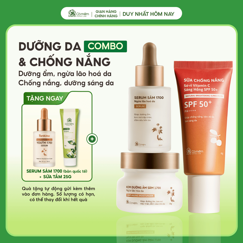 Bộ Chăm Sóc Da 3 Bước Chống Nắng Sơ-ri Vitamin C Dưỡng Sáng Da Serum Kem Dưỡng Ngừa Lão Hoá Sâm 1700
