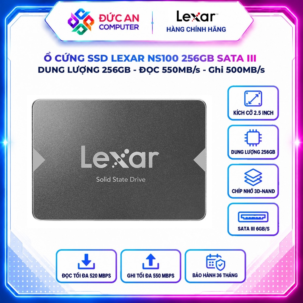 Ổ Cứng SSD LEXAR NS100 256GB SATA III 2.5 inch (LNS100-256RB)
