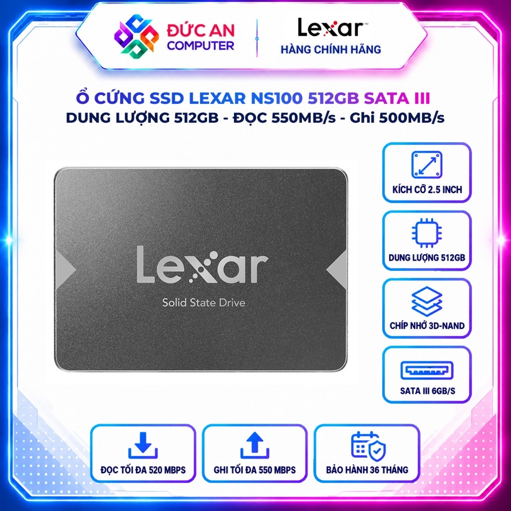 Ổ Cứng SSD LEXAR NS100 512GB SATA III 2.5 inch (LNS100-512RB)
