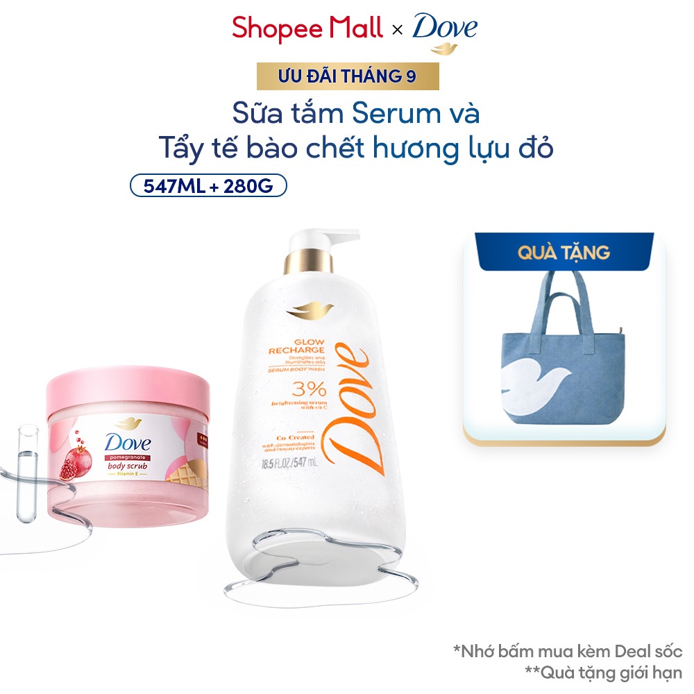 Combo Sữa tắm Dove Serum Dưỡng da chuyên sâu 547ml + Tẩy Tế Bào Chết Body Dove 280g